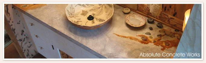 Rustic concrete countertop with custom coloring and sink